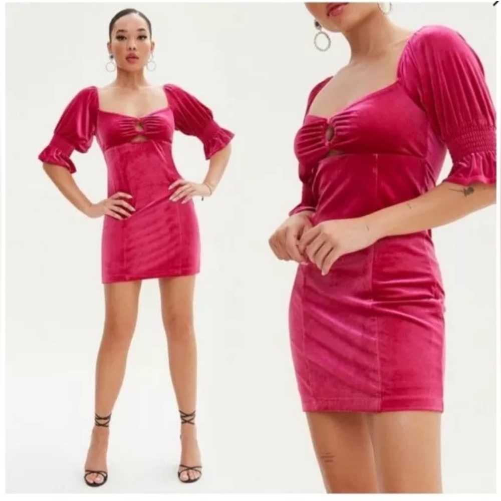 Fuchsia Velvet Mini Dress